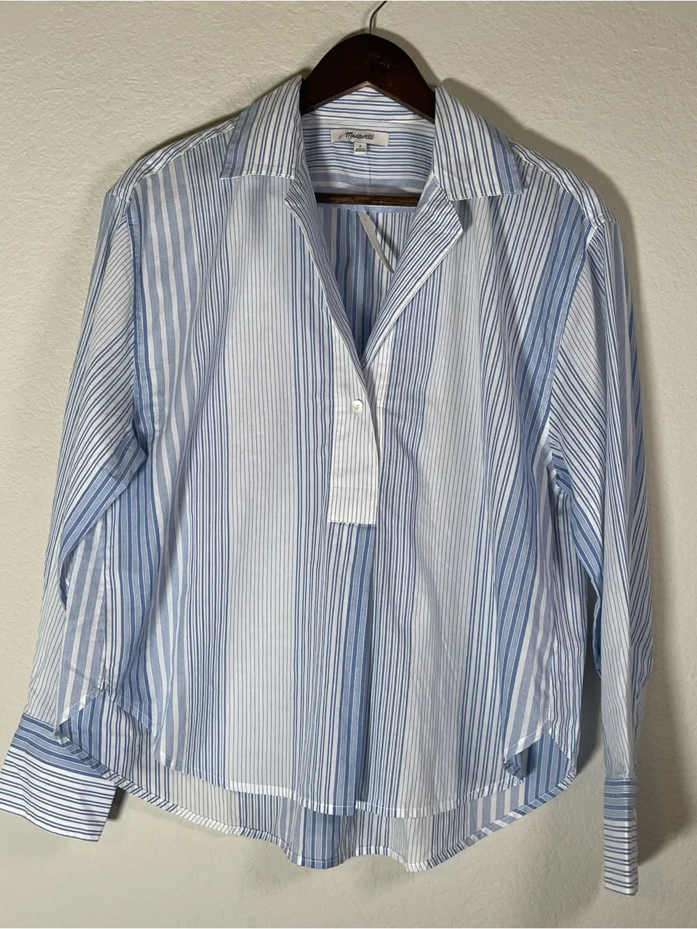 Madewell NWT Notch-Collar Popover Shirt Size Small in Hermitage Blue Stripe - Picture 3 of 12